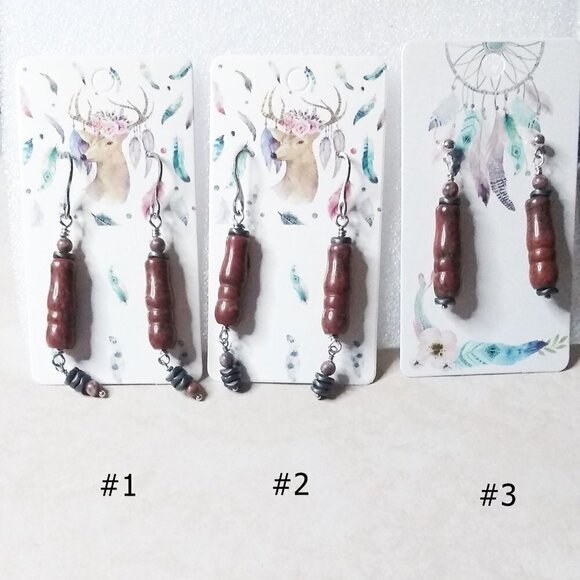 Red Jasper & Hematite - Elegant Dangle Earrings - Healing Stones - Long Version - Picture 4 of 6